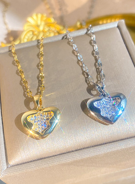 小众钛钢爱心锁骨链女高级感