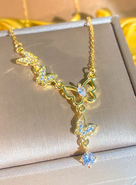 轻奢小众蝴蝶锆石钛钢锁骨链女