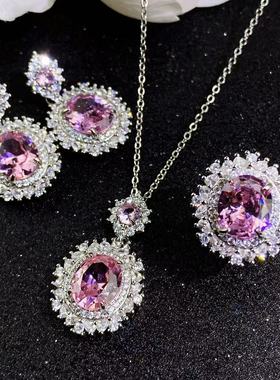 新款欧美奢华蓝色托帕石水晶项链