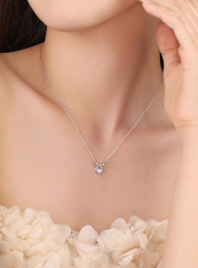 芝栀挞蝴蝶结爱心s925纯银项链