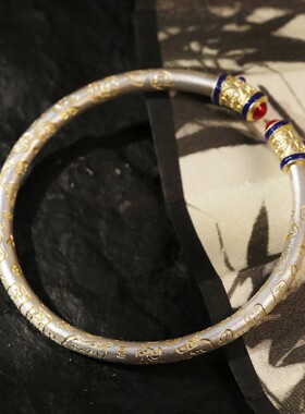 锦绣吉言珐琅s999足银手镯女开口