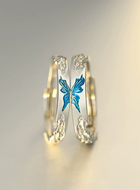 蝴蝶纯银999戒指足银情侣对戒520情人节礼物女士男士银饰正品