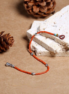 杭潮925银红绳复古新年手链