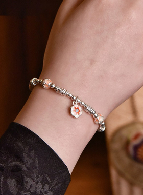 珐琅手链粉珠萦手链甜美简约纯银手链