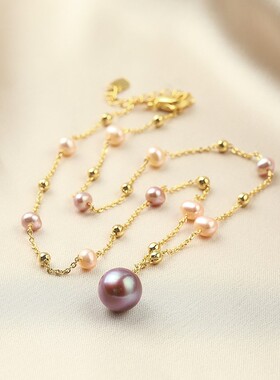 紫色满天星大灯泡巴洛克时尚设计师款淡水珍珠气质项链