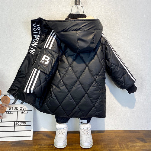 男童冬季加绒棉衣2026新款儿童洋气加厚羽绒棉服宝宝中长款棉袄 - 图1