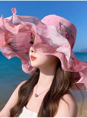 遮阳帽出游防晒女夏季大檐欧根纱