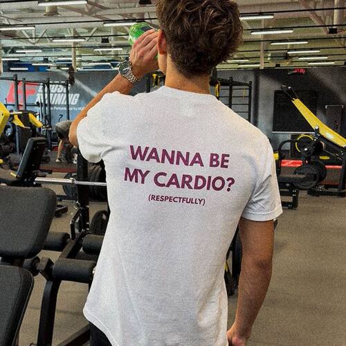 WANNA BE MY CARDIO趣味英文短袖T恤夏季纯棉半袖潮小众设计男女 - 图0