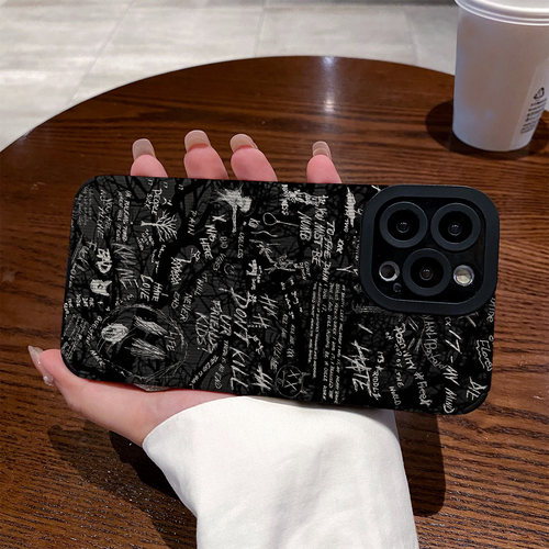 适用小米红米note15pro手机壳新款note14/12/11/10防摔plus硅胶12t皮质软高级感小众保护套黑色个性涂鸦板报 - 图2