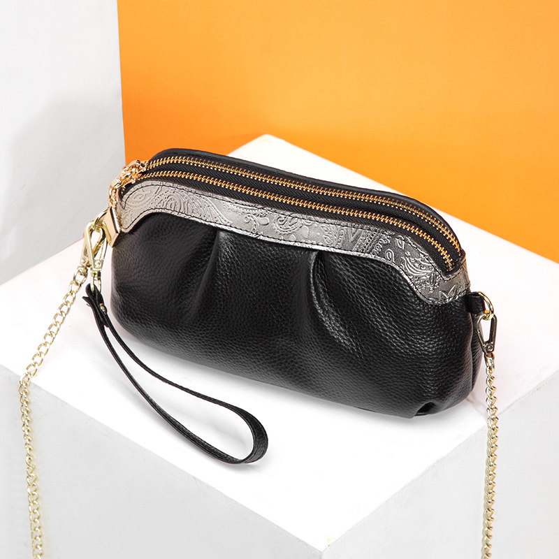 双拉链真皮女气质2023软斜挎小包包 草木生箱包女士包袋