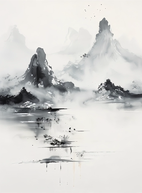 中式水墨山水自粘防水装饰画
