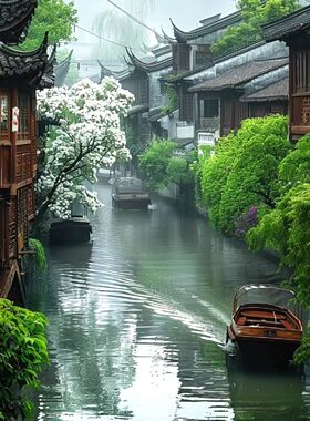 中国风小镇风光自粘防水墙贴