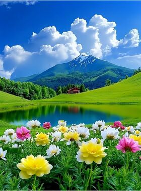 乡村田园山水自粘画风景贴纸