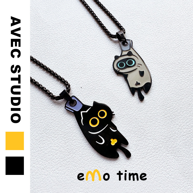 emo原创晒猫猫合金钛钢项链小众小黑猫吊坠个性男女挂件可爱颈饰,淘宝优惠券,粉丝福利购,淘宝优惠卷