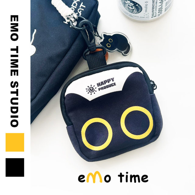 Emo ຕົ້ນສະບັບນ້ອຍສີດໍາ cat ຖົງພົກພາ coin purse portable students all-match trendy brand headphones sundries shopping bag