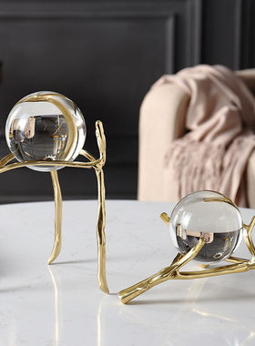 欧式铜摆件纯铜水晶球摆件客厅样板间软J装书房办公室美式酒柜轻