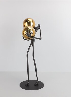 欧式轻奢金属抱球人摆件客厅电视A柜酒柜样板房售楼处软装饰品摆