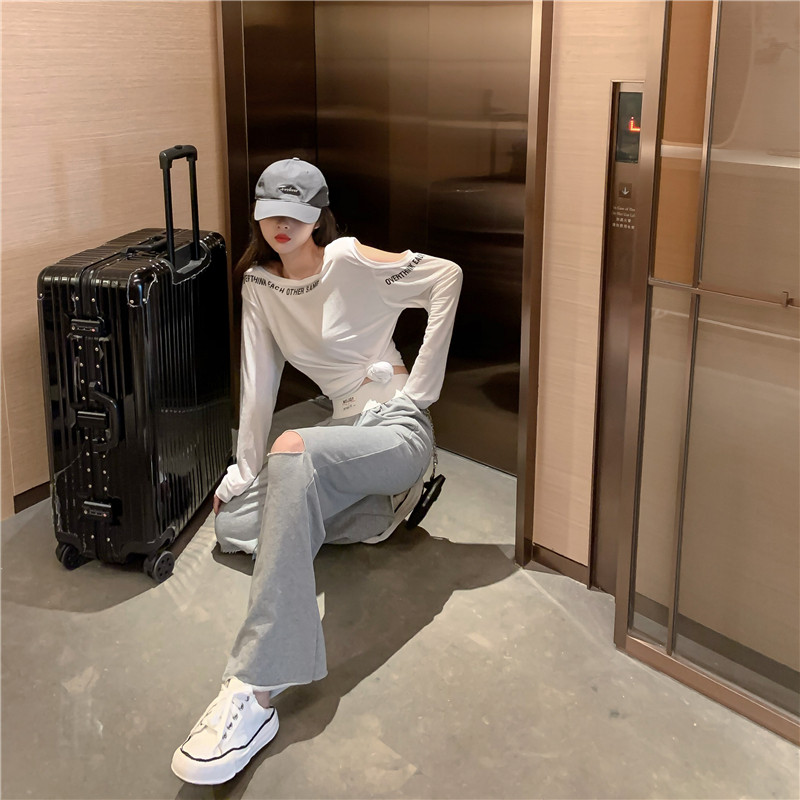 减龄春夏新款长袖字母防晒衫阔腿裤 宝媞奴时尚套装