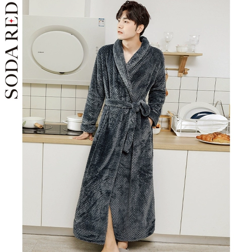 Фланелевый зимний длинный банный халат, коралловая бархатная утепленная пижама для влюбленных, большой размер