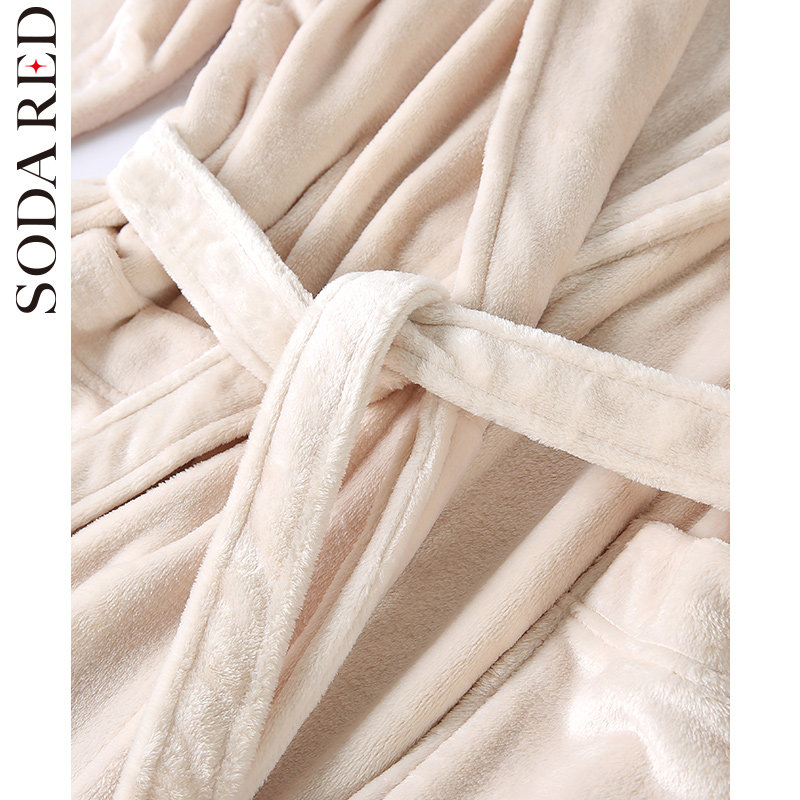 白色法兰绒孕妇性感秋冬加长款睡袍 苏打红睡袍/浴袍