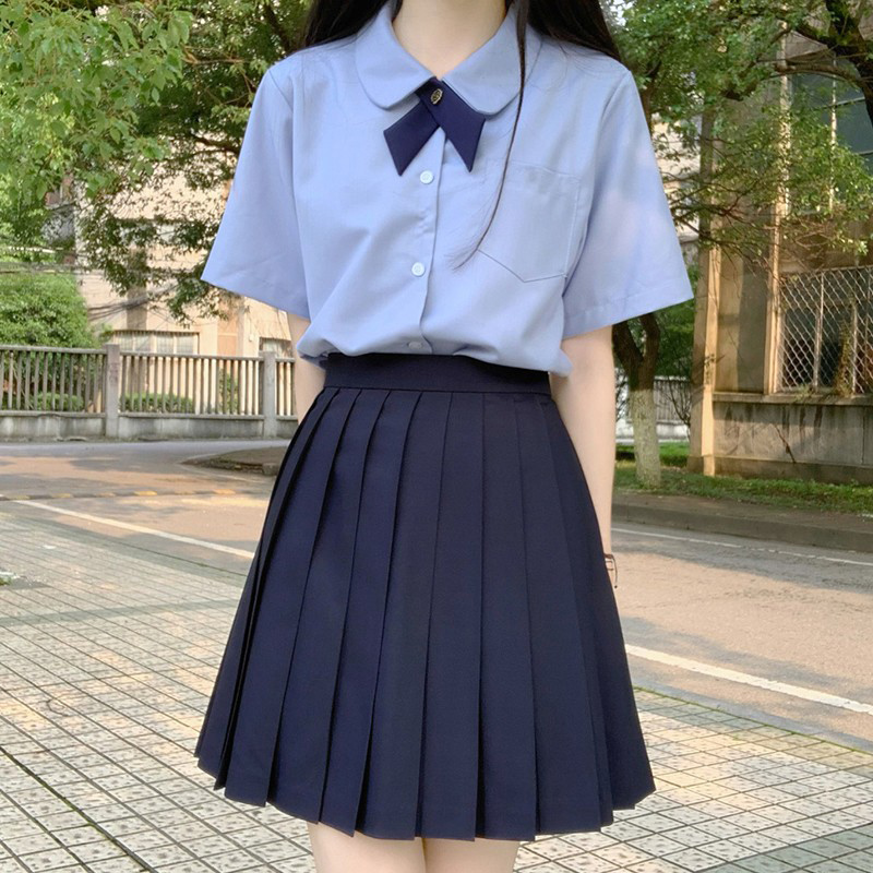 圆领学院风白衬衫女短袖夏季基础款小个子纯色百搭jk学生制服上衣