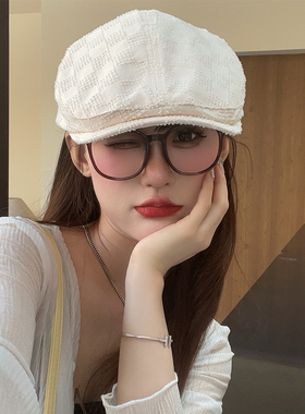 玫粉色牛仔前进帽女夏季薄款破洞潮牌时尚街头画家帽鸭舌贝雷帽春