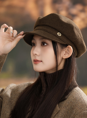 2025新款平顶八角帽子女秋冬季