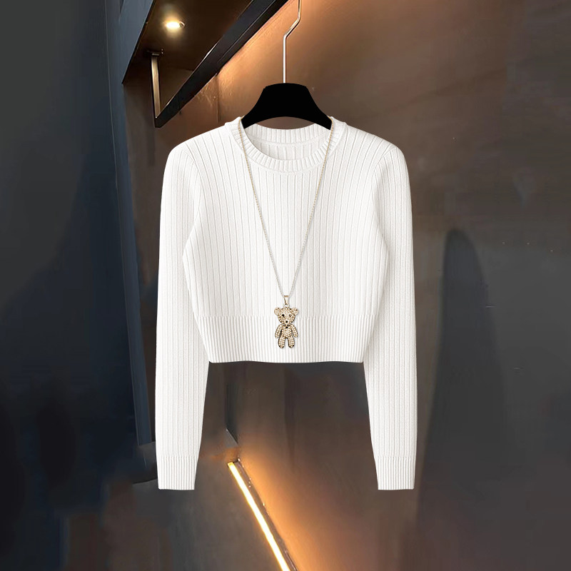 秋冬季新款螺纹高腰短款显瘦露脐修身针织上衣打底衫保暖毛衣女士,淘宝优惠券,粉丝福利购,淘宝优惠卷