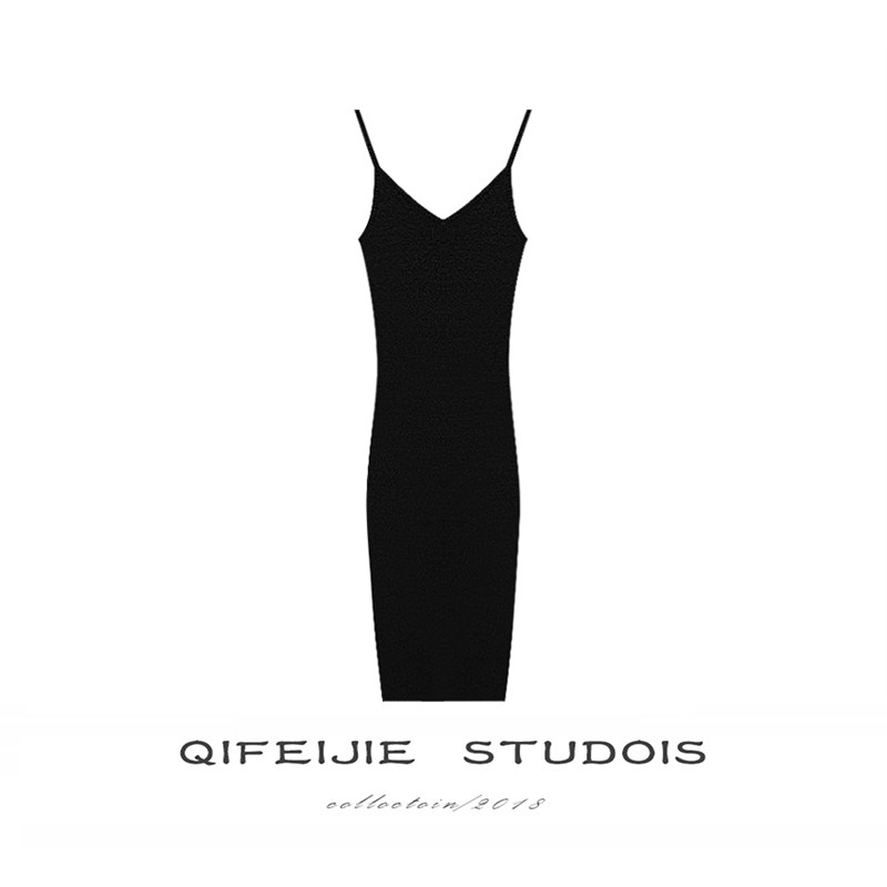 针织吊带打底裙紧身黑色性感背心裙 绮菲婕连衣裙
