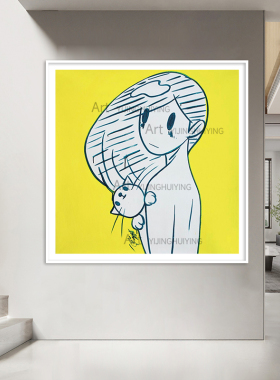 现代简约天野健维纳斯女孩小猫画