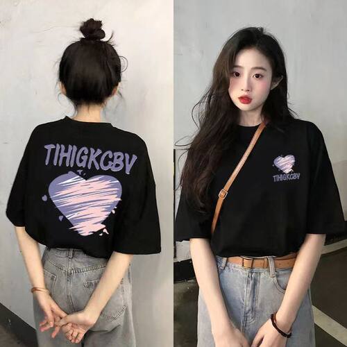 短袖t恤女2025爆款正肩学生宽松洋气半袖夏季女装新款纯棉上衣ins - 图2