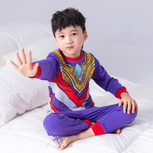 奥特曼衣服儿童睡衣男童家居服套装小男孩秋冬纯棉秋衣春秋季内衣 - 图0