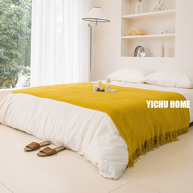 北欧简约纯色床尾巾酒店卧室民宿百搭床旗客厅装饰毯床上柔软搭巾,淘宝优惠券,粉丝福利购,淘宝优惠卷