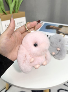 可爱长耳朵小兔子真獭兔毛汽车钥匙扣挂件毛绒公仔包包挂饰