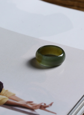 7号戒指 新疆和田玉糖料糖青玉小尺码圆弧素圈指环 尾戒 9142