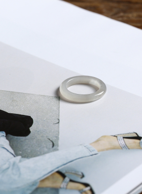 11号戒指 和田玉烟紫鼓条圆弧素圈指环 8780