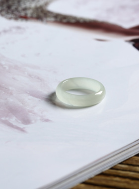 12号戒指 和田玉晴水青白泥鳅背圆弧素圈指环 9182