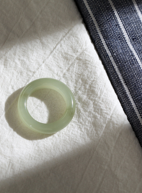 32号戒指 和田玉晴水青白大尺码指环 4428