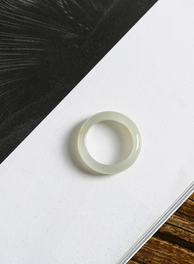 7号戒指 新疆和田玉糖玉唐草纹窄条泥鳅背素圈指环 3567