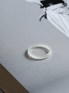 16号戒指 和田玉白玉窄条细条叠戴素圈指环 9156