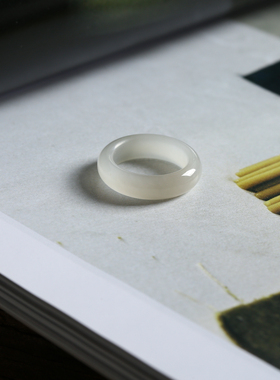 10号戒指 和田玉白玉藕白圆弧素圈指环 5103