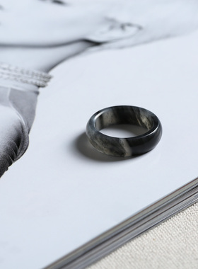 13号戒指 新疆和田玉青花籽料 籽玉泥鳅背圆弧素圈指环 2067