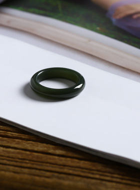 17号戒指 和田玉青玉圆条素圈指环 2838