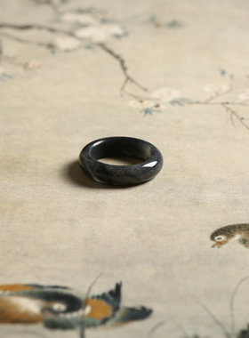 13号戒指 新疆和田玉青花籽料 籽玉鼓条圆弧素圈指环 5188