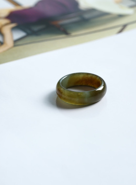 12号戒指 新疆和田玉糖料糖青玉泥鳅背圆弧素圈指环 507