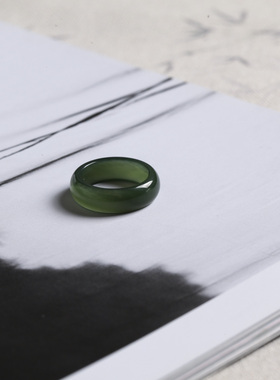 7号戒指 和田玉深青白小尺码圆弧素圈指环 尾戒 3805