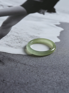 20号戒指 和田玉晴水细条素圈叠戴指环 9172