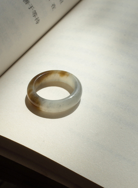 12号戒指 新疆和田玉若羌糖青花楼兰三色指环 1626