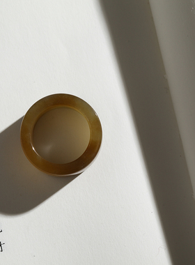 16号戒指 新疆和田玉糖玉戒指 中宽直切款方口厚装复古指环 8718