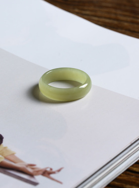 24号戒指 新疆和田玉糖料糖玉大尺码泥鳅背圆弧素圈指环 9138